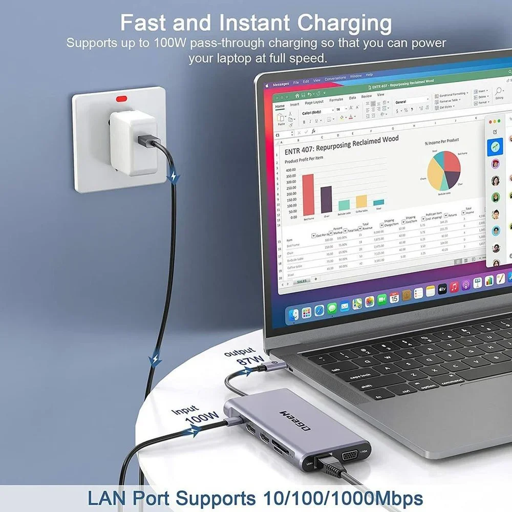 QGeeM USB C Hub,12 in 1 USB C Laptop Docking Station